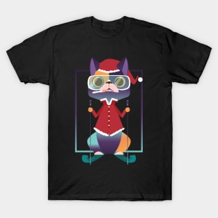 Sking Christmas Cat T-Shirt